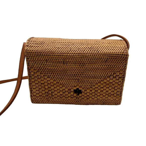 Straw Wood Hard Frame Rattan Shoulder Bag - Picture 8 of 8